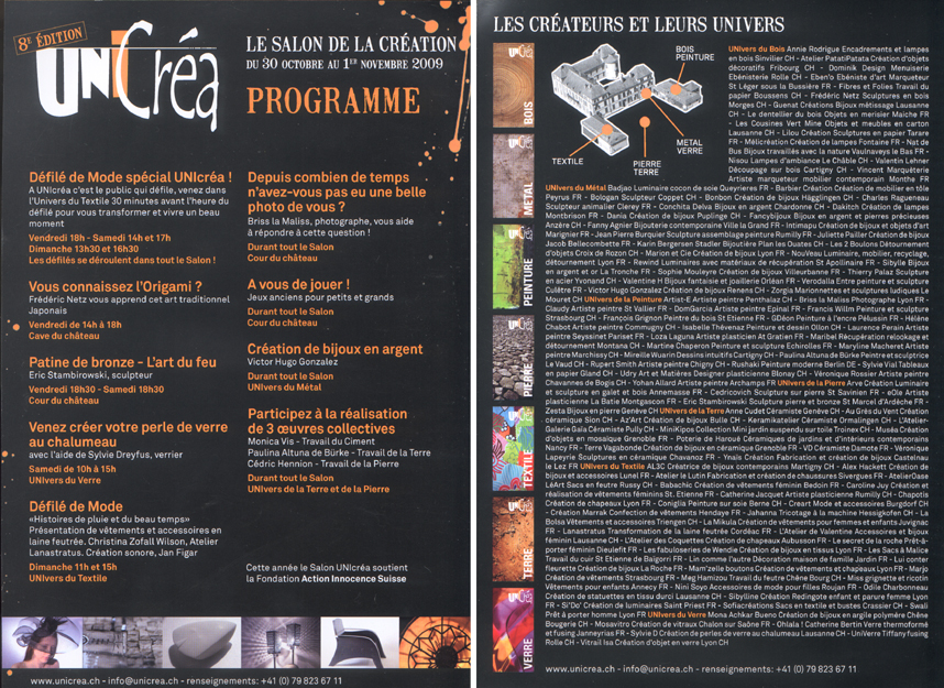 le programme du Salon de la Cration au chteau de Coppet du 30 octobre au 1 novembre 2009