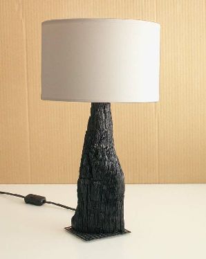 Luminaire lampe de chevet en bois brulé abat-jour cylindrique