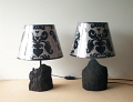 3 - Duo de lampes en bois flotté teinté noir mat avec abat-jour diamètre;re 25cm